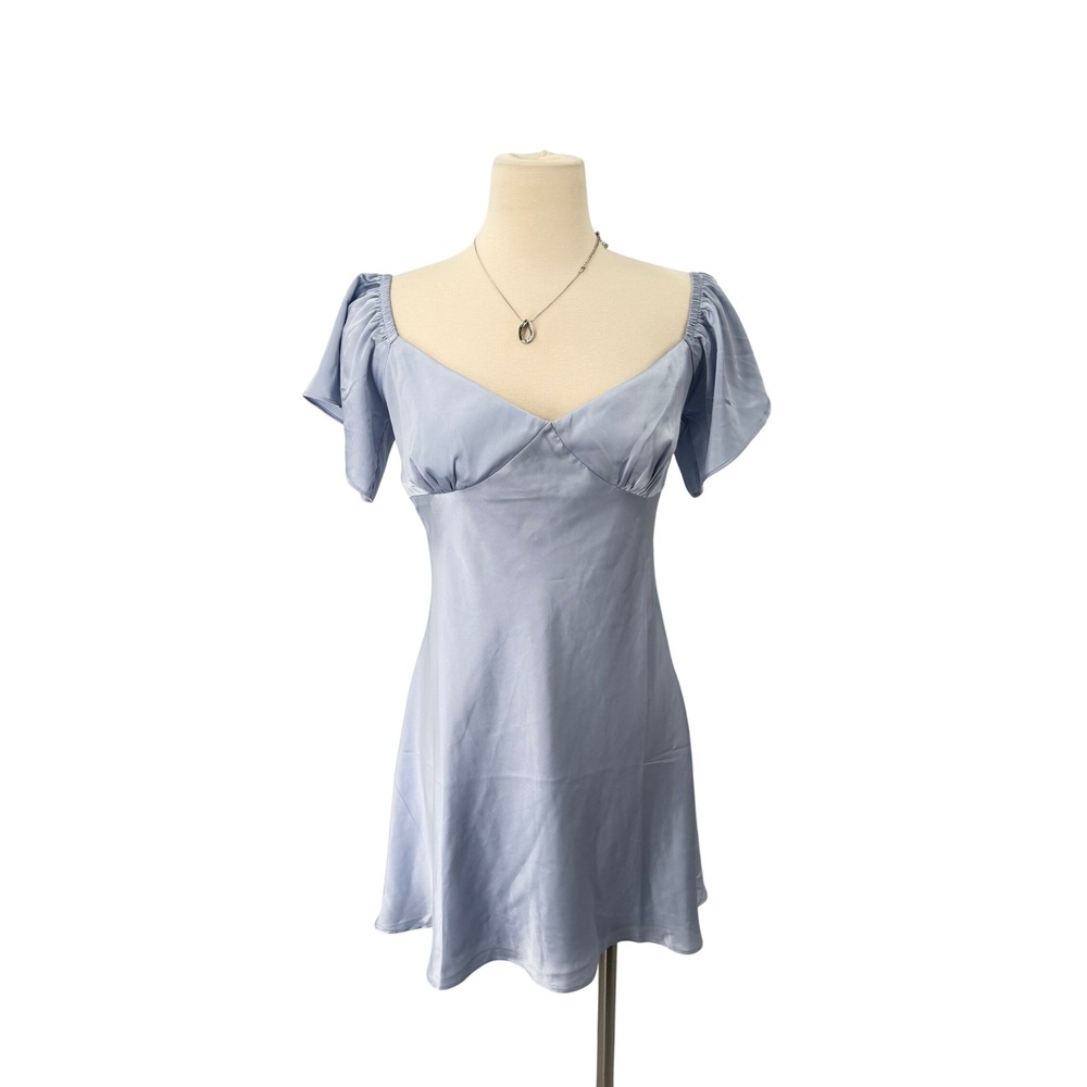 Princess Polly Dress Womens 8 Blue Isabel Mini Dress Satin Sweetheart Flutter